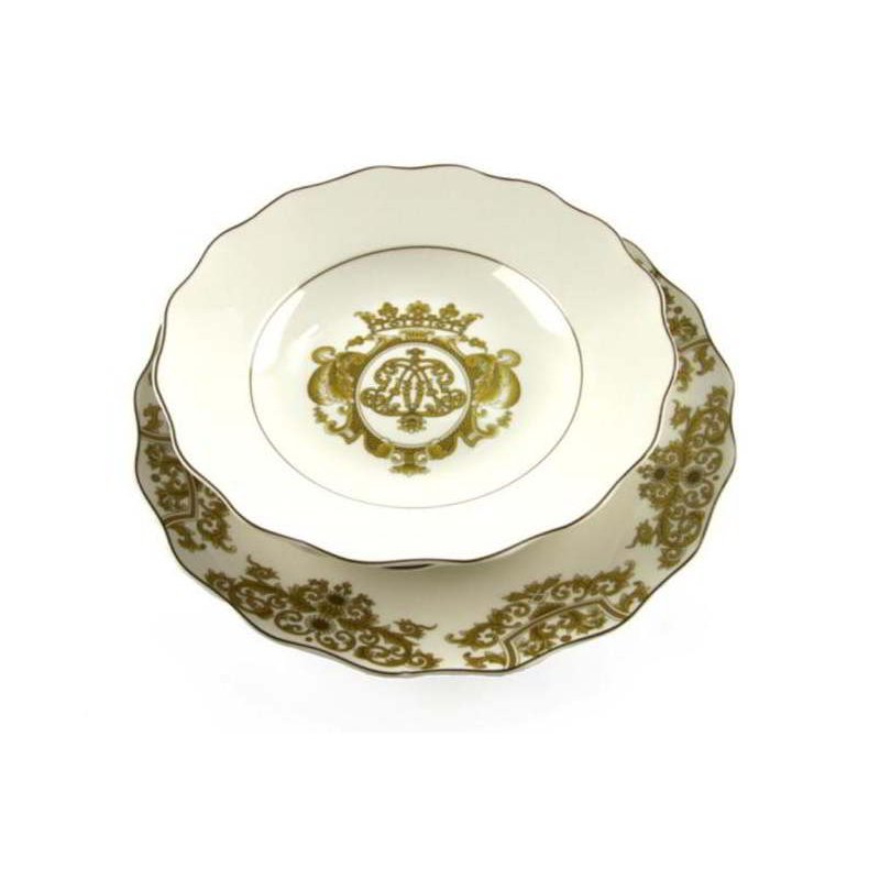 Servizio di Piatti 18 Pz Porcellana Bianca con Decoro Dorato - Royal Family Sheffield - 