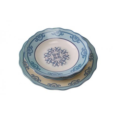 Servizio di Piatti 18 Pezzi Ceramica - Collezione Positano Bianco e Decori Azzurri - 
