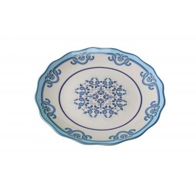 Service of 18 pieces ceramic dishes - Positano white collection and blue decorations -