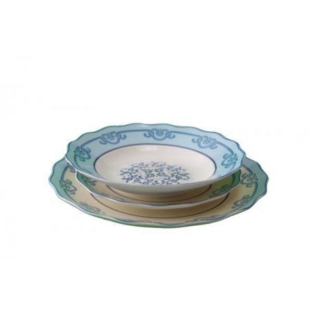 Service of 18 pieces ceramic dishes - Positano white collection and blue decorations -
