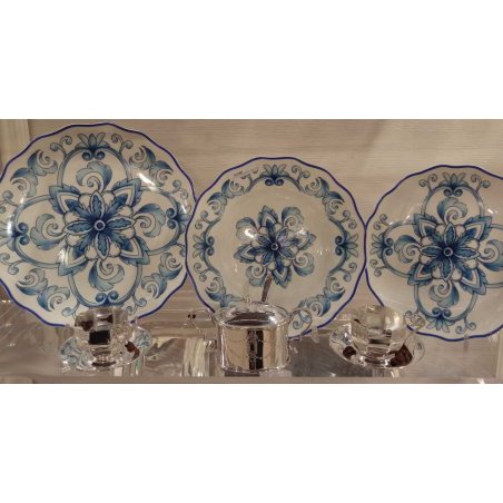 Service de table 18 pièces en porcelaine fine - Collection Pantelleria - Décorations bleues -