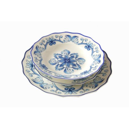 Service de table 18 pièces en porcelaine fine - Collection Pantelleria - Décorations bleues -