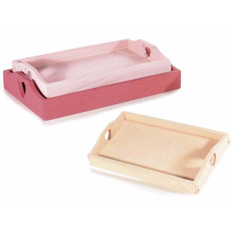 Set mit 3 Holztabletts mit herzförmigem Griff – Romantischer Chic-Stil –