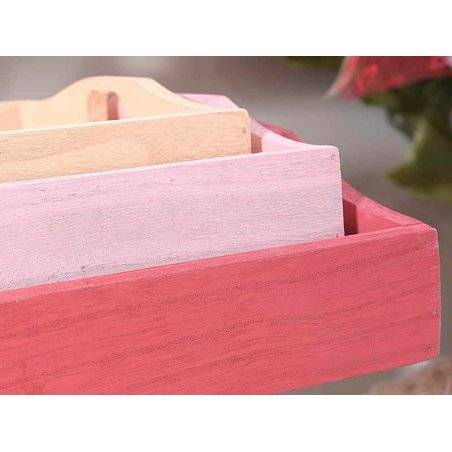 Set of 3 Wooden Trays with Heart-Shaped Handle - Romantic Chic Style -