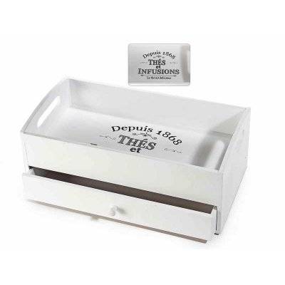 Wooden Tray with Drawer for Tea / Spices - Shabby Chic Style -