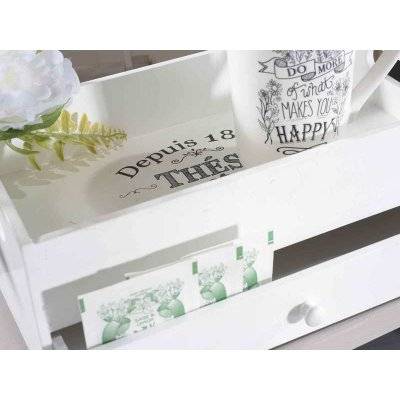 Holztablett mit Schublade für Tee/Gewürze - Shabby-Chic-Stil -