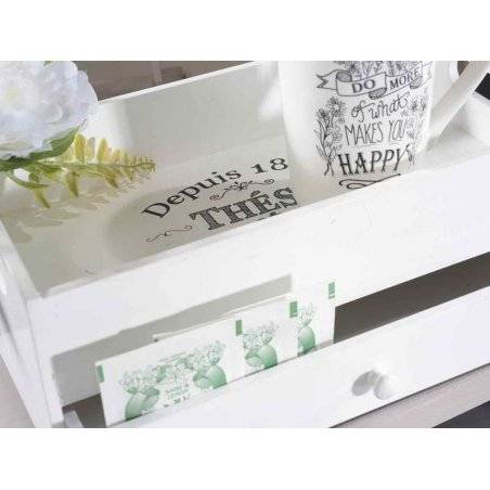 Wooden Tray with Drawer for Tea / Spices - Shabby Chic Style -