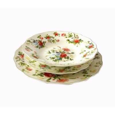 Service d'Assiettes 18 Pièces Porcelaine Fine - Nouvelle Collection Printemps Rose - Style Provençal / Romantique -