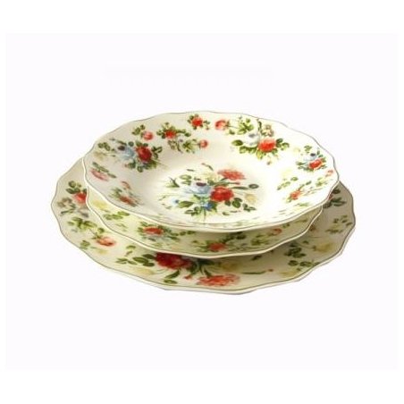 Plates Set 18 Pieces Fine Porcelain - New Spring Rose Collection - Provencal / Romantic Style -