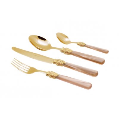 Couverts Pvd Or - Elena - 24 Pcs Set Poignée Champagne Nacré - 