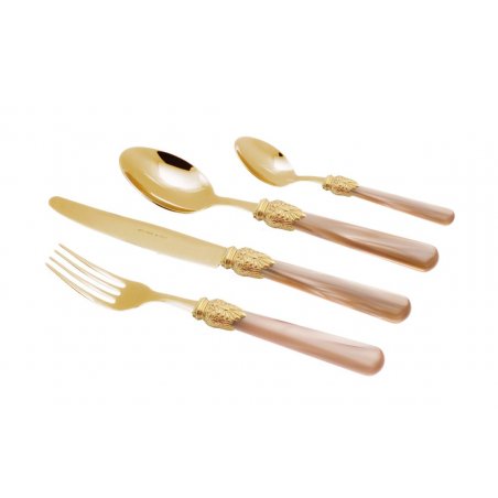 Couverts Pvd Or - Elena - 24 Pcs Set Poignée Champagne Nacré - 