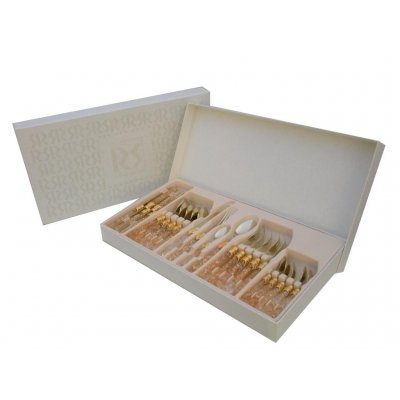 Posate Oro Pvd - Elena - Set 24 Pz Manico Perlato Blu - 