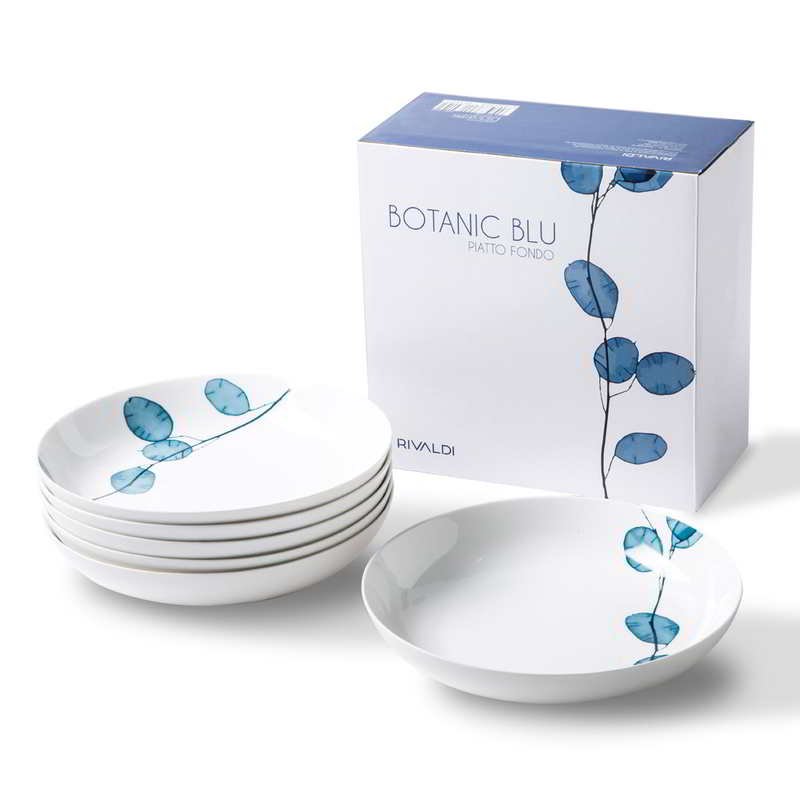 Set mit 6 Porzellansuppentellern - Botanic Blue Collection - Rivaldi - 