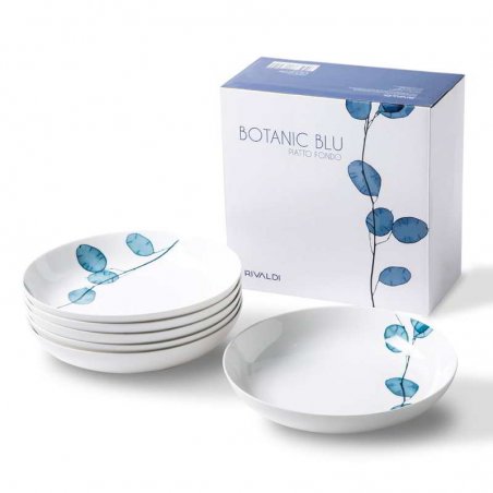 Set of 6 Porcelain Soup Plates - Botanic Blue Collection - Rivaldi -  - 8056364164034