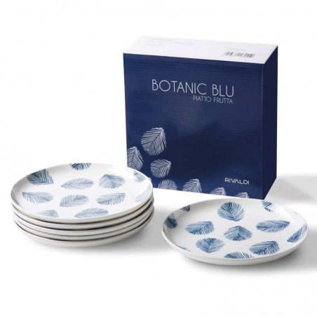 Set mit 6 Obsttellern aus Porzellan - Sammlung Botanic Blue - Rivaldi - 