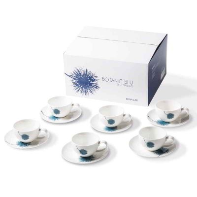Ensemble de 6 tasses à café en porcelaine - Collection Botanic Blue - Rivaldi - 