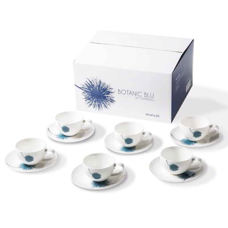 Set mit 6 Porzellan-Kaffeetassen - Botanic Blue Collection - Rivaldi - 
