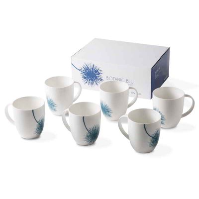 Set mit 6 Bechern aus Porzellan - Botanic Blue Collection - Rivaldi - 