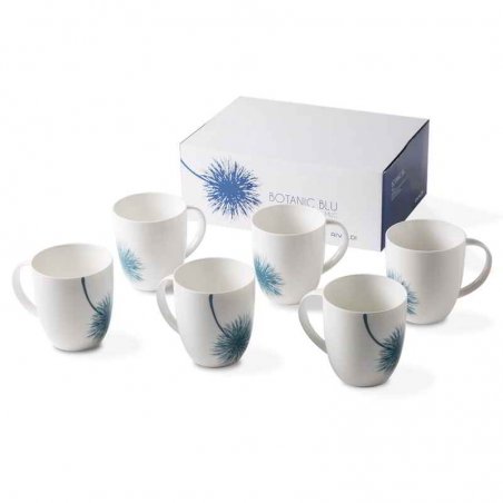 Set mit 6 Bechern aus Porzellan - Botanic Blue Collection - Rivaldi - 