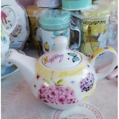 Teiera con Tazza e Piattino in Porcellana Stile Provenzale con Decori Floreali - 