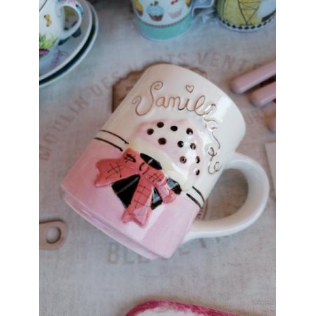 Cupcake Mug - Ceramic - Relief decoration and Rose and White gold details -  - 