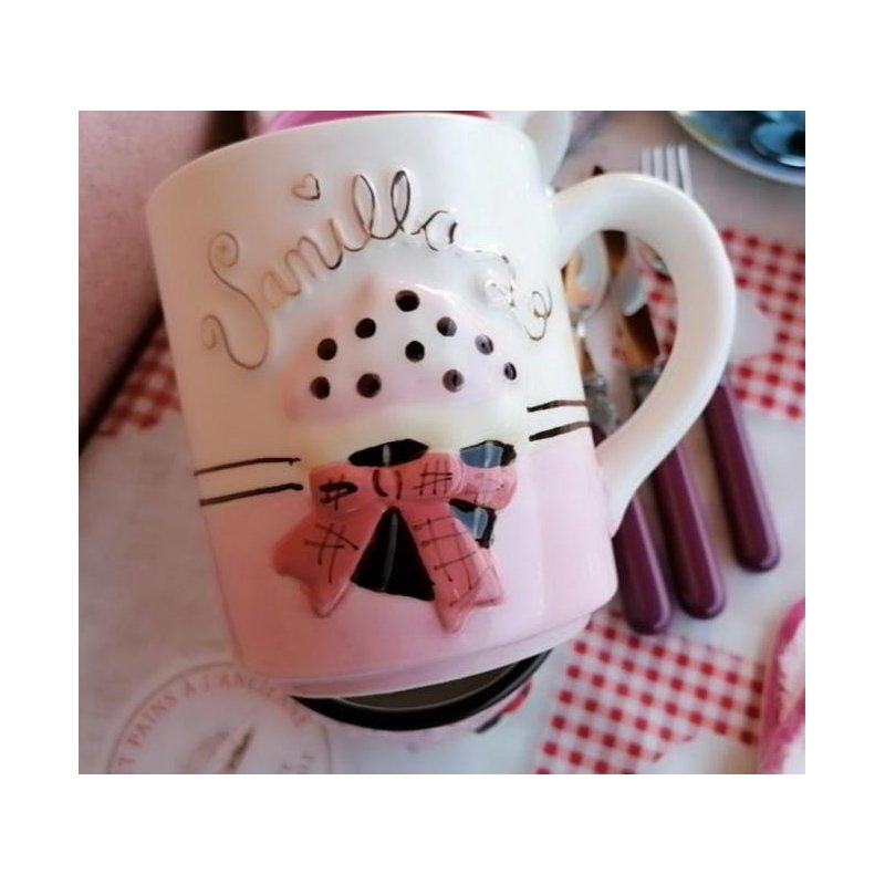 Cupcake Mug - Ceramic - Relief decoration and Rose and White gold details -  - 