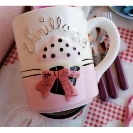 Cupcake Mug - Ceramic - Relief decoration and Rose and White gold details -  - 