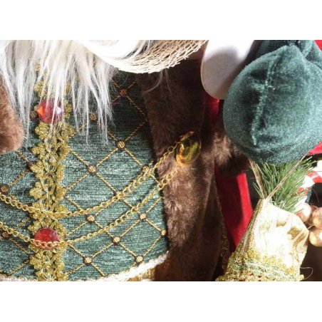 Père Noël avec manteau en velours et décorations dorées 34x30x110 cm - 