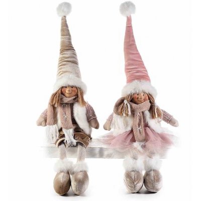Bambole Natalizie - Set 2 Pezzi - Colore Beige e Rosa - 