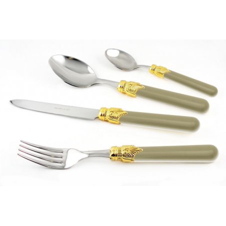 Couverts Salvia - Acier Inox 18/10 - Coffret Classique 24 Pièces - Anneau Doré PVD - 