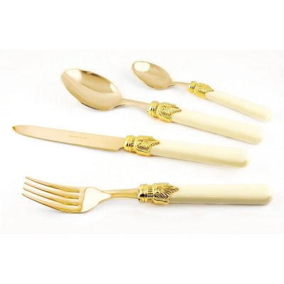 Posate Dorate Pvd Rivadossi - Classic set 24 Pz - Manico Avorio - 