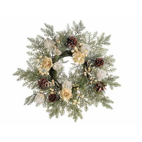 Guirlande de Noël avec des baies, des pommes de pin et des fleurs - 