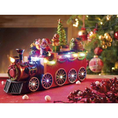 Père Noël dans le train avec lumières et musique multicolores - 