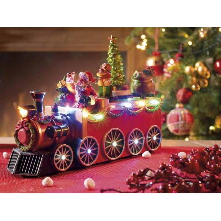 Père Noël dans le train avec lumières et musique multicolores - 
