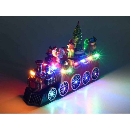 Père Noël dans le train avec lumières et musique multicolores - 