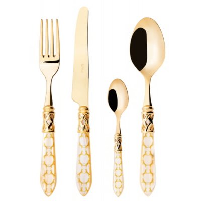 Bugatti Cutlery Colored Gold Panther 24 K Gold Plated Ring - Ivory -  - 