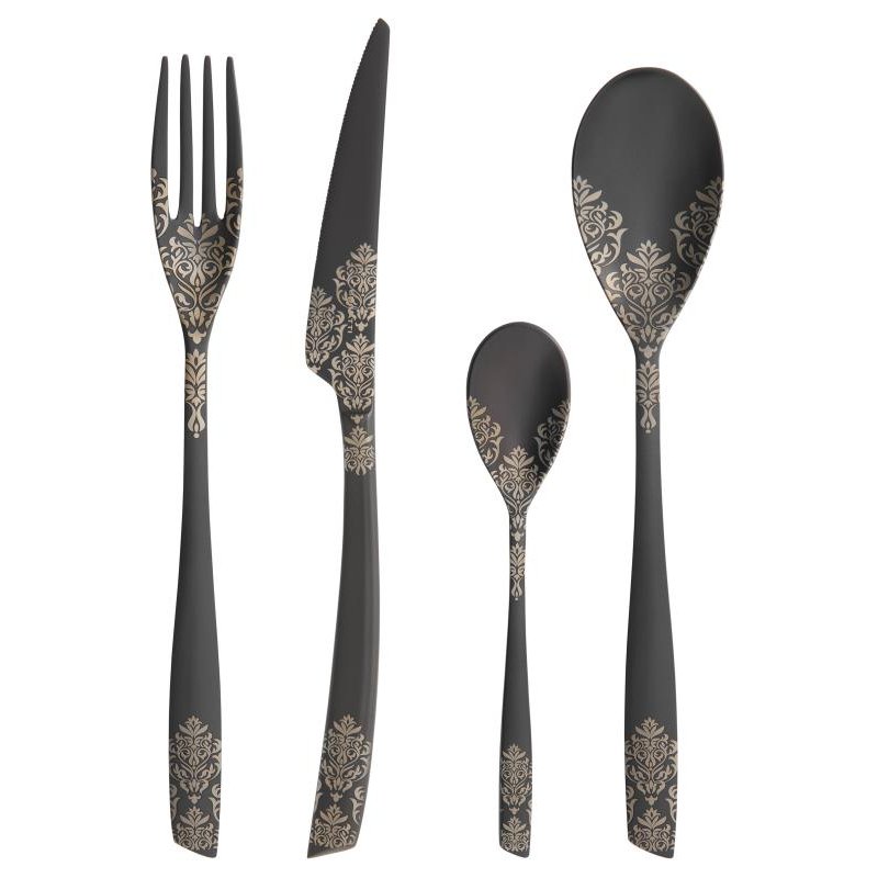 Black Sandblasted Devoré Pvd Stainless Steel Cutlery - Casa Bugatti -  - 