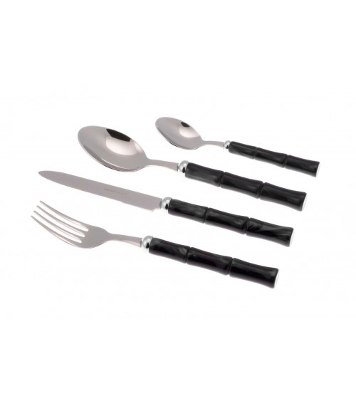 Rivadossi Sandro Bamboo - Set 24-teiliges Edelstahlbesteck mit Perlmuttgriff - Schwarz