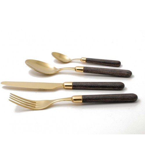 Rivadossi Pvd Gold Cutlery - Cortina Wood Effect - Set 24pcs -