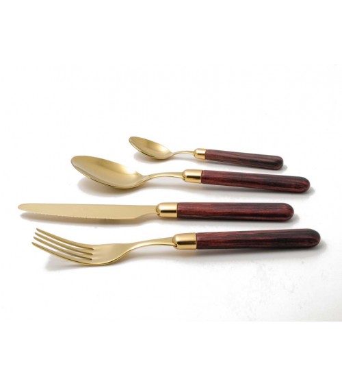 Rivadossi PVD-Gold-Besteck - Cortina-Holzeffekt - 24-teiliges Set -