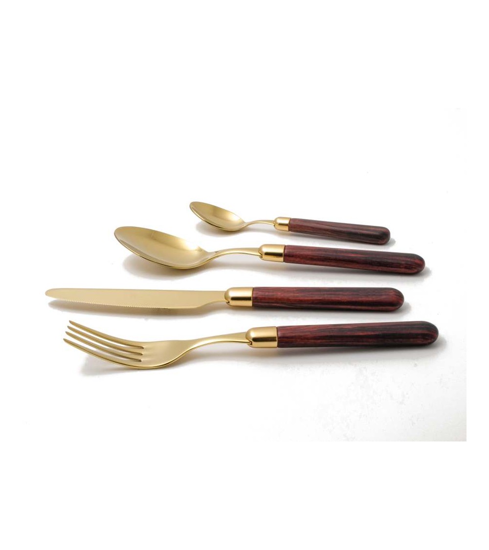 Rivadossi Pvd Gold Cutlery - Cortina Wood Effect - Set 24pcs -