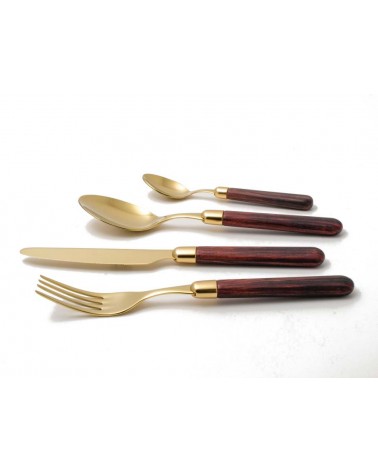 Rivadossi Pvd Gold Cutlery - Cortina Wood Effect - Set 24pcs -