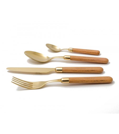 Couverts Rivadossi Pvd Gold - Effet Bois Cortina - Set 24pcs -