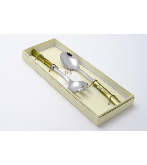 Rivadossi Couverts Colorés Bambou Nacré - Lot de 2 Salade - vert olive avec boîte