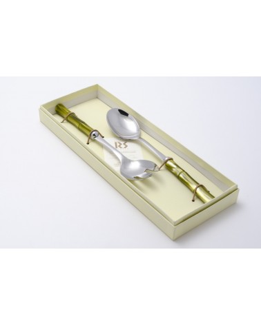 Rivadossi Couverts Colorés Bambou Nacré - Lot de 2 Salade - vert olive avec boîte