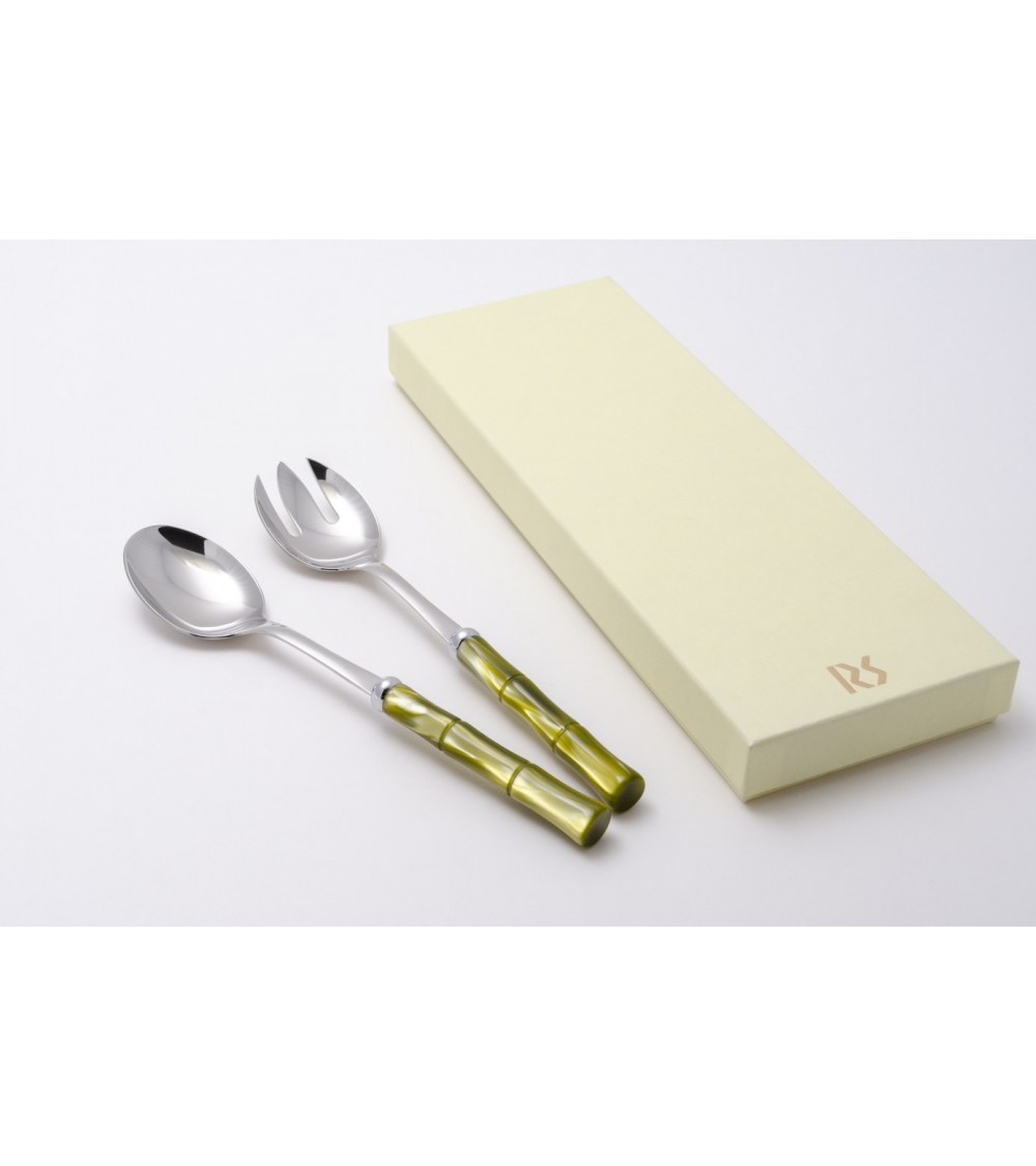 Rivadossi Couverts Colorés Bambou Nacré Favor - Lot de 2 Salade - vert olive