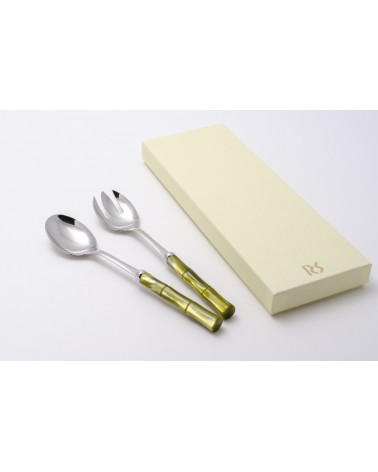 Rivadossi Couverts Colorés Bambou Nacré Favor - Lot de 2 Salade - vert olive