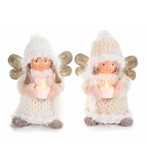 Snow Angels en tissu doux avec bougie chauffe-plat à piles - 2 pièces - 