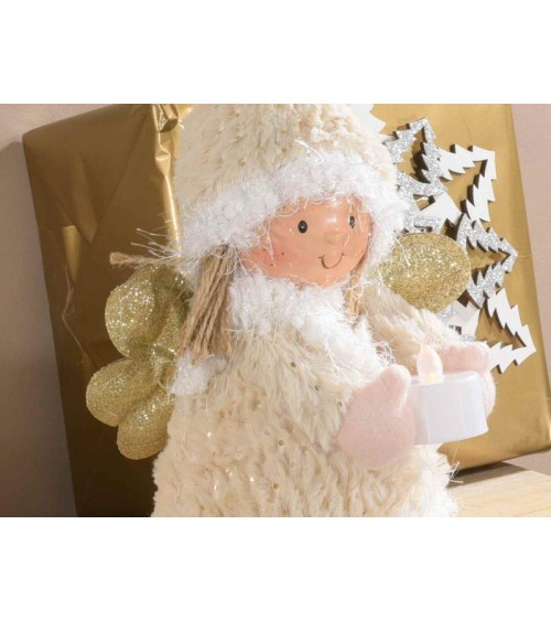 Snow Angels en tissu doux avec bougie chauffe-plat à piles - 2 pièces - 