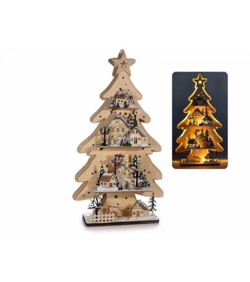 Natural Wood Tree with Winter Landscape and Led Lights -  - 